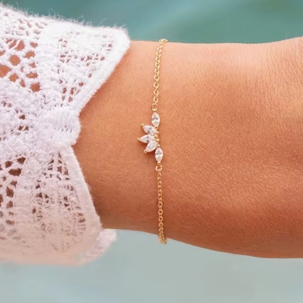 Exquisite 925 Sterling Silver Gold Marquise Zircon Bracelet